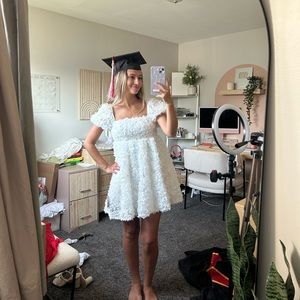 Lulus Precious Passion White Floral Puff Sleeve Babydoll Dress